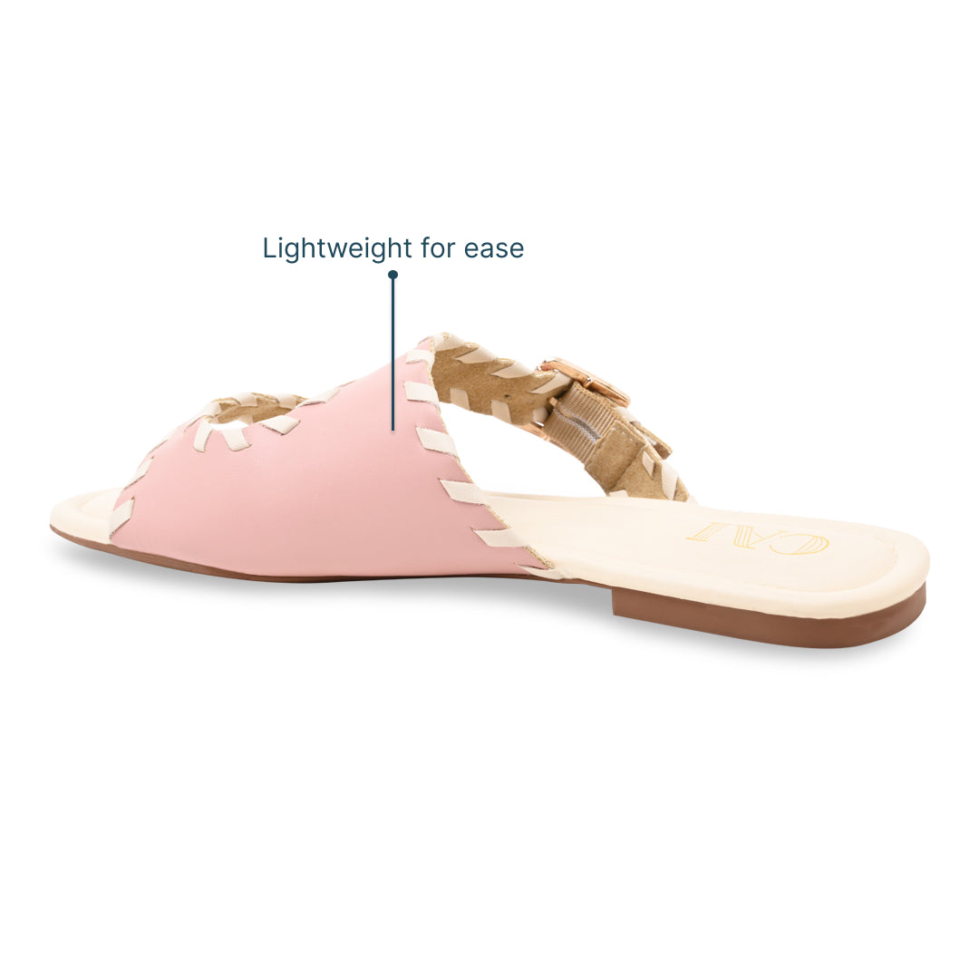 Pink Intertwined Strapped Flat
