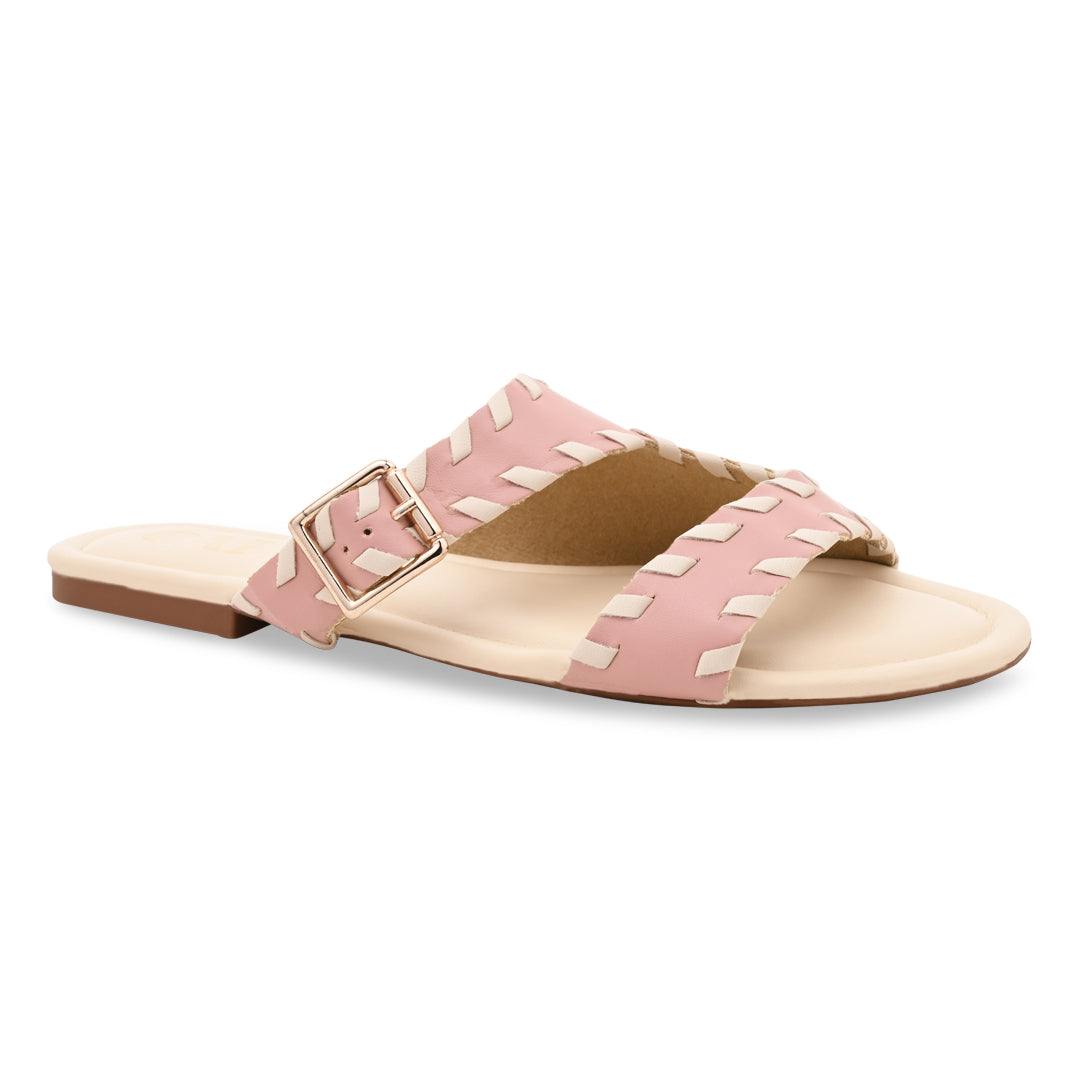 Pink Intertwined Strapped Flat