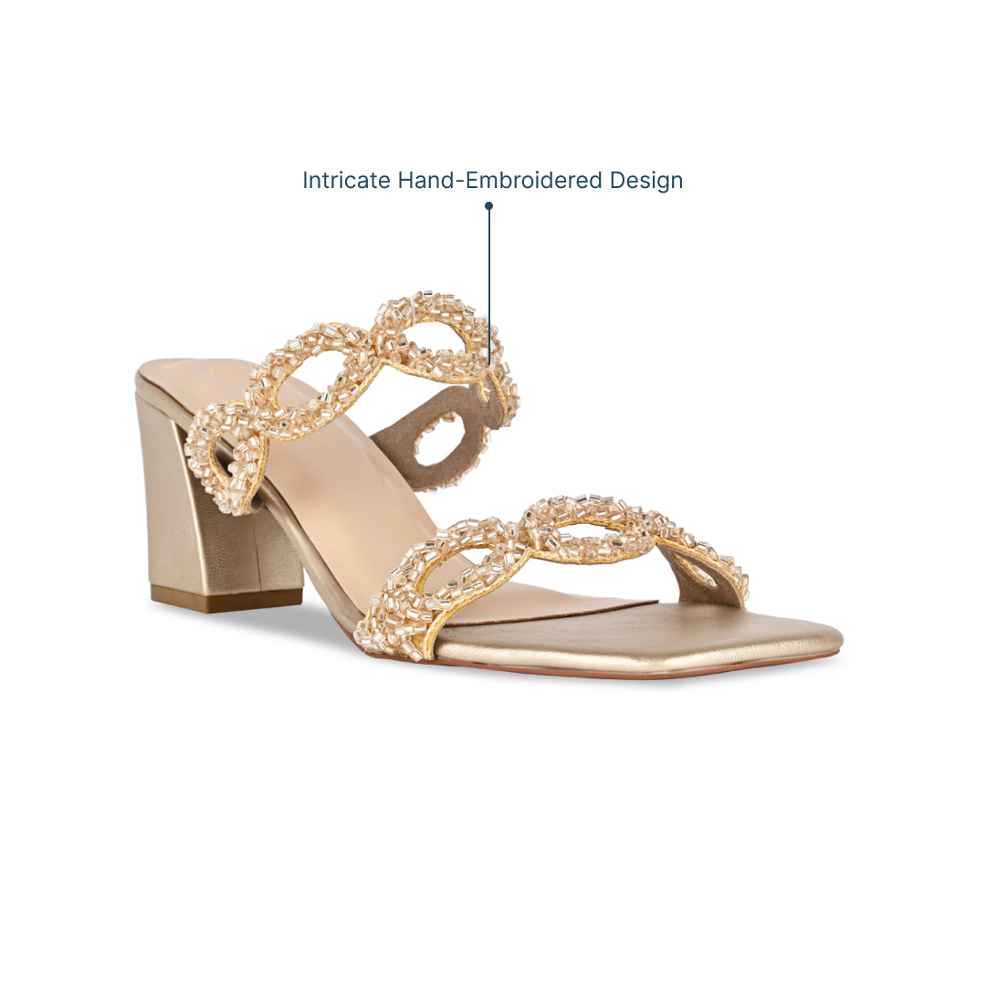 Beaded Eyelit Gold Heels