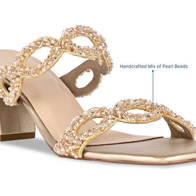 Beaded Eyelit Gold Heels