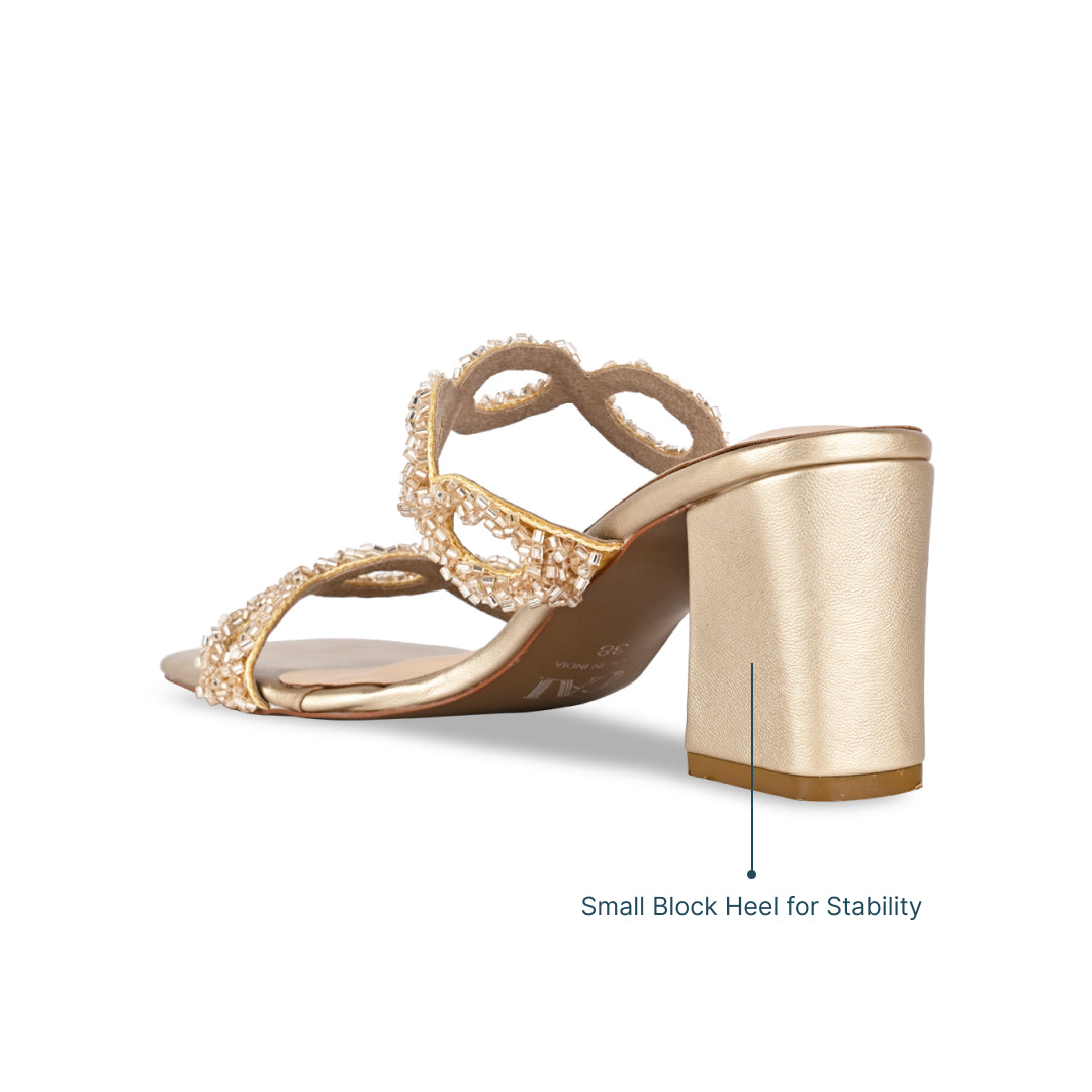 Beaded Eyelit Gold Heels