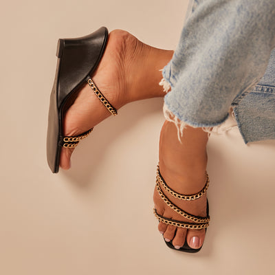 Strappy Gold Chain Wedges