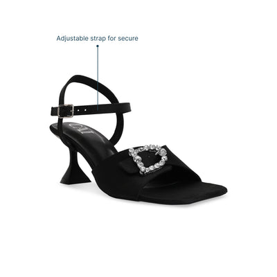 Diamond Buckle Black Satin Heels