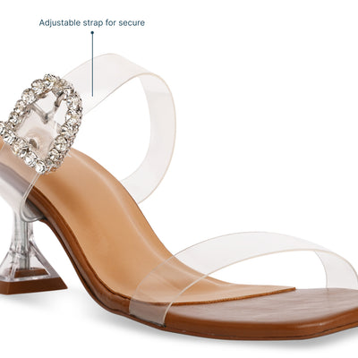 Diamond Buckle Clear Tan Heels