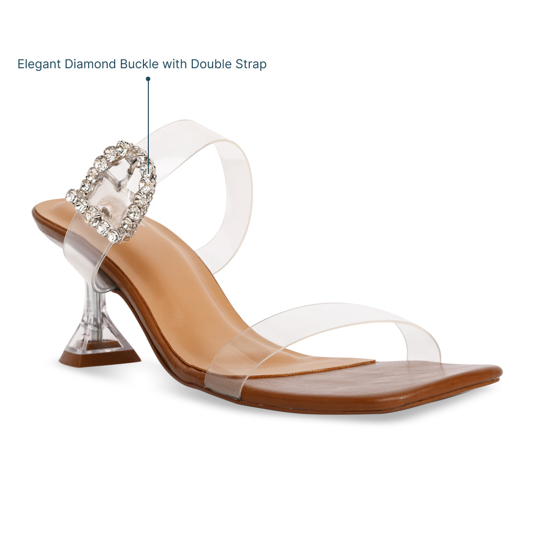 Diamond Buckle Clear Tan Heels