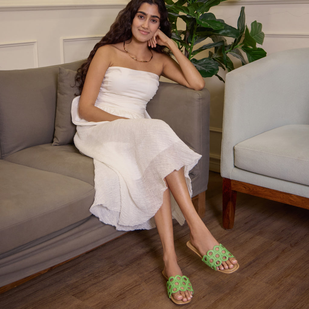 Circular Green Raffia Flat