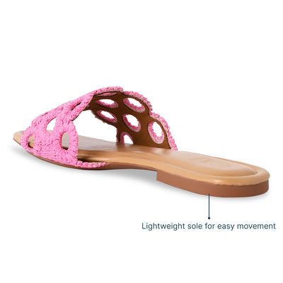 Circular Pink Raffia Flat