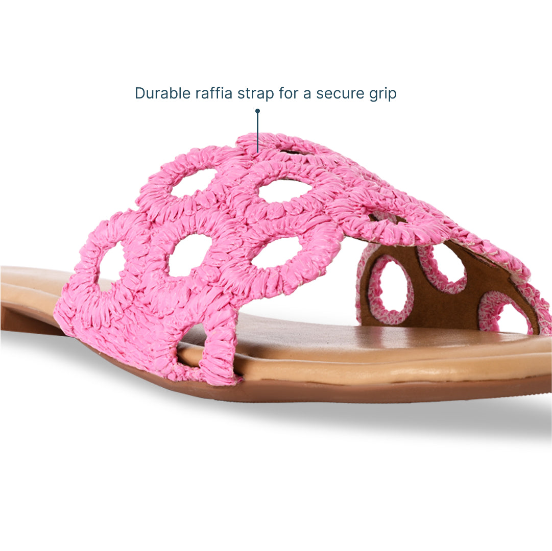 Circular Pink Raffia Flat