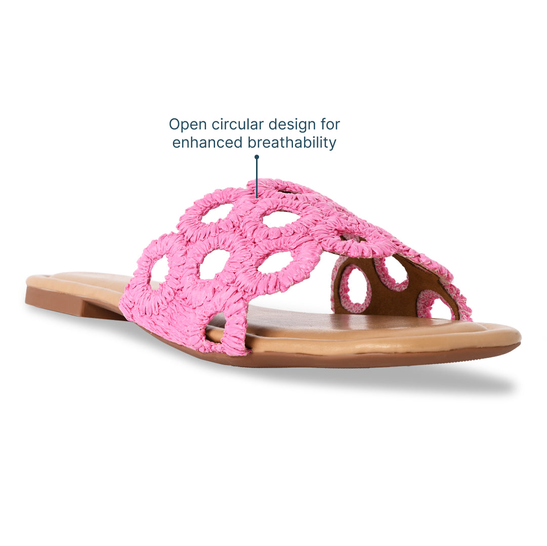 Circular Pink Raffia Flat