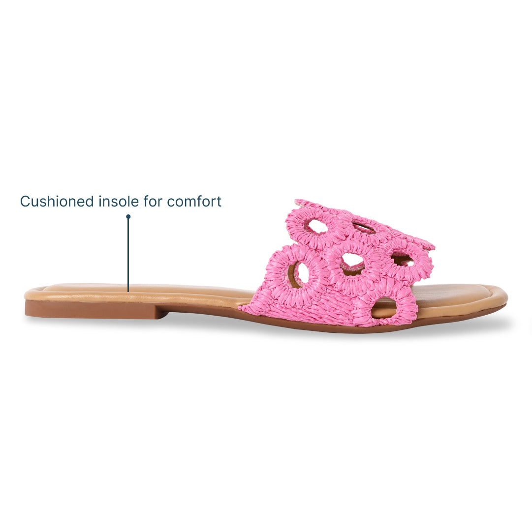 Circular Pink Raffia Flat