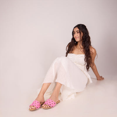 Circular Pink Raffia Flat