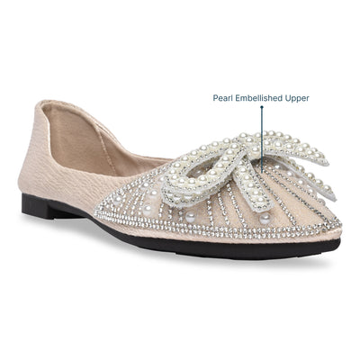 Pearled Bow White Ballerina