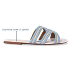 Wavy Beige and Blue Raffia Flat
