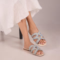 Wavy Beige and Blue Raffia Flat