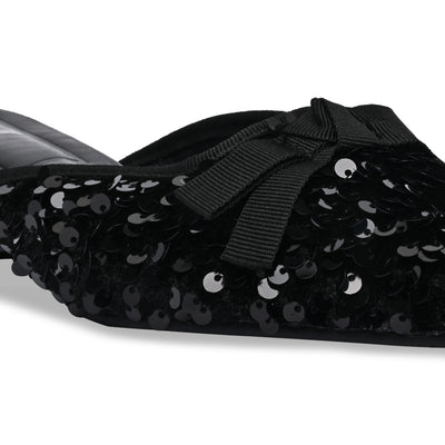 Black Sequence Bow Mules