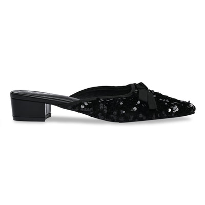 Black Sequence Bow Mules