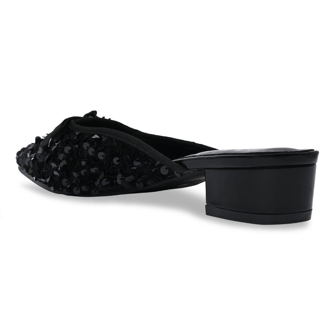 Black Sequence Bow Mules