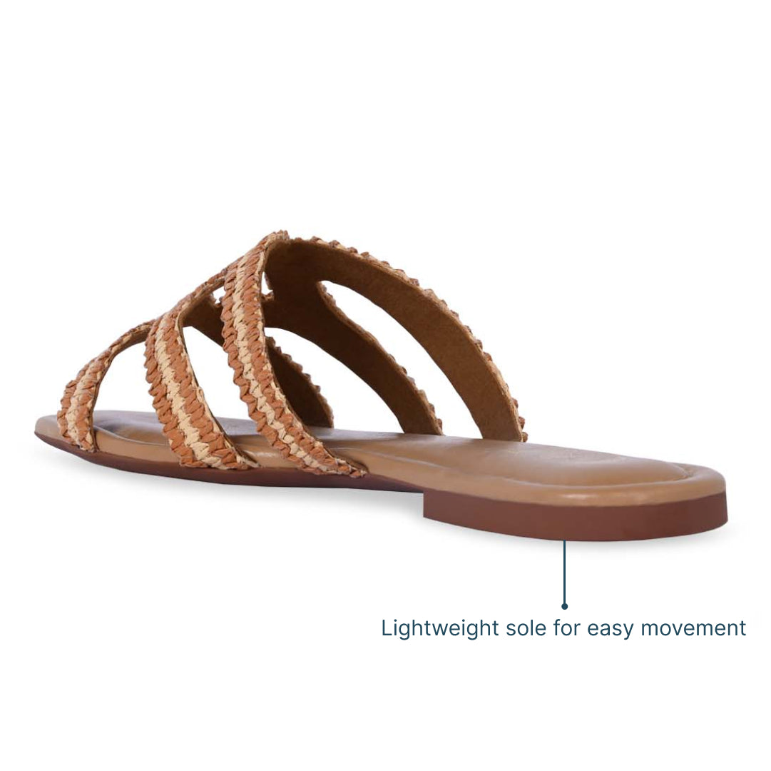 Wavy Beige and Tan Raffia Flat