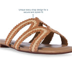 Wavy Beige and Tan Raffia Flat