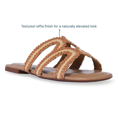 Wavy Beige and Tan Raffia Flat