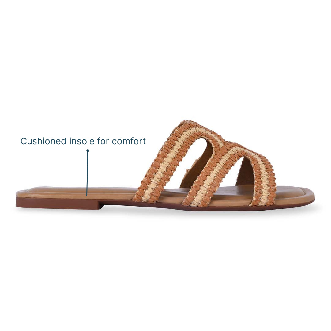 Wavy Beige and Tan Raffia Flat