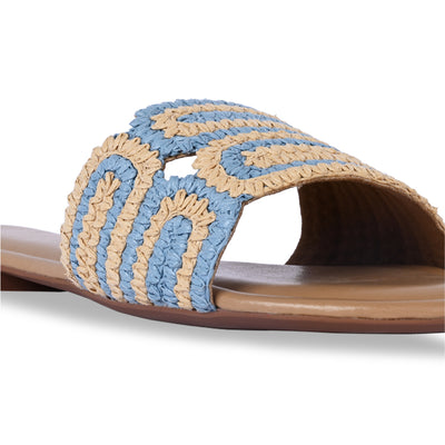 Blue and Beige Raffia Flat