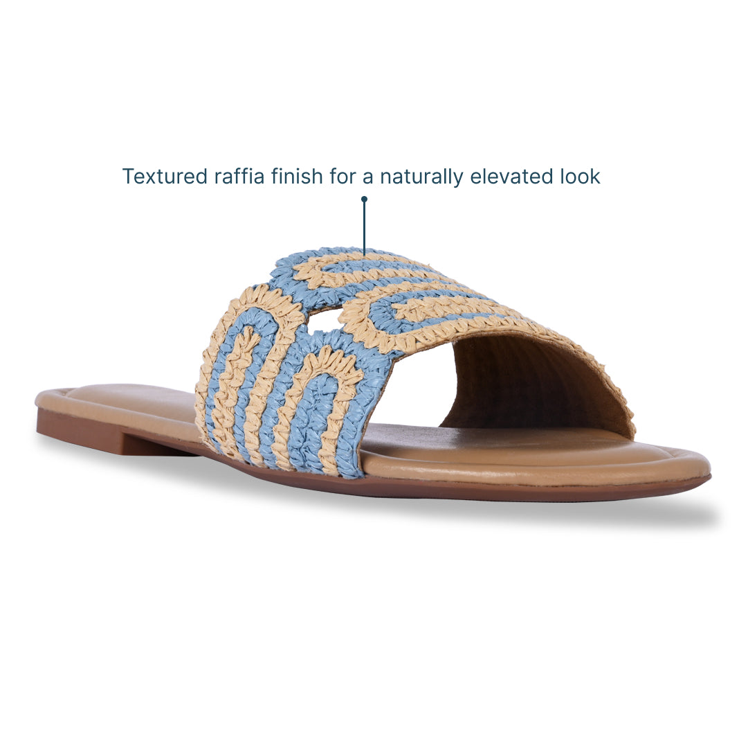 Blue and Beige Raffia Flat