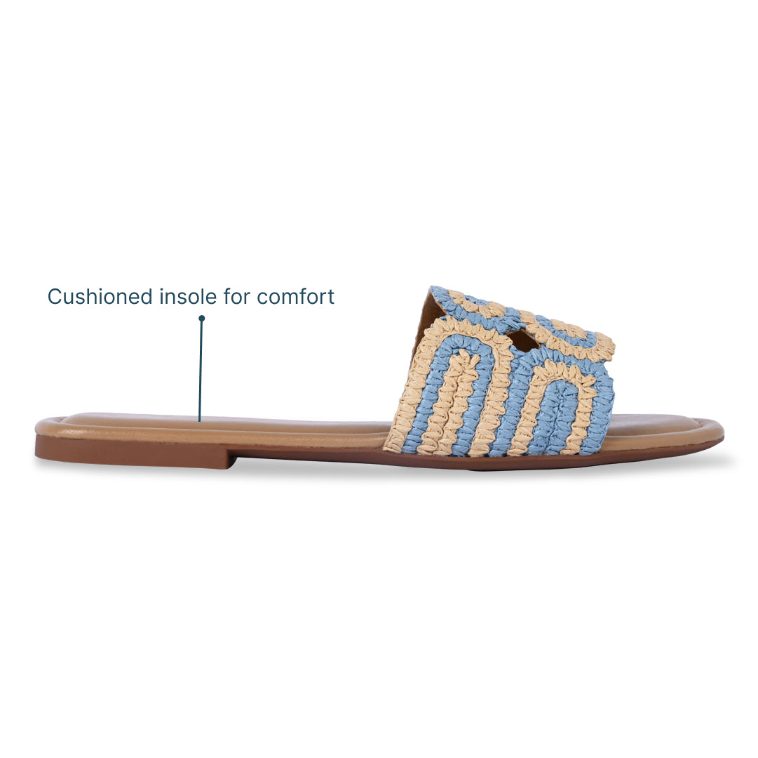 Blue and Beige Raffia Flat
