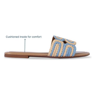 Blue and Beige Raffia Flat