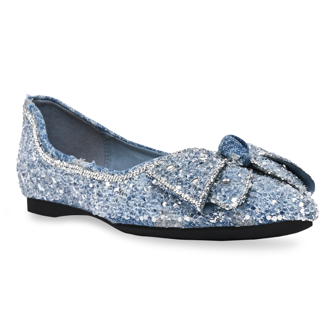 Blue Embellished Bow Ballerina