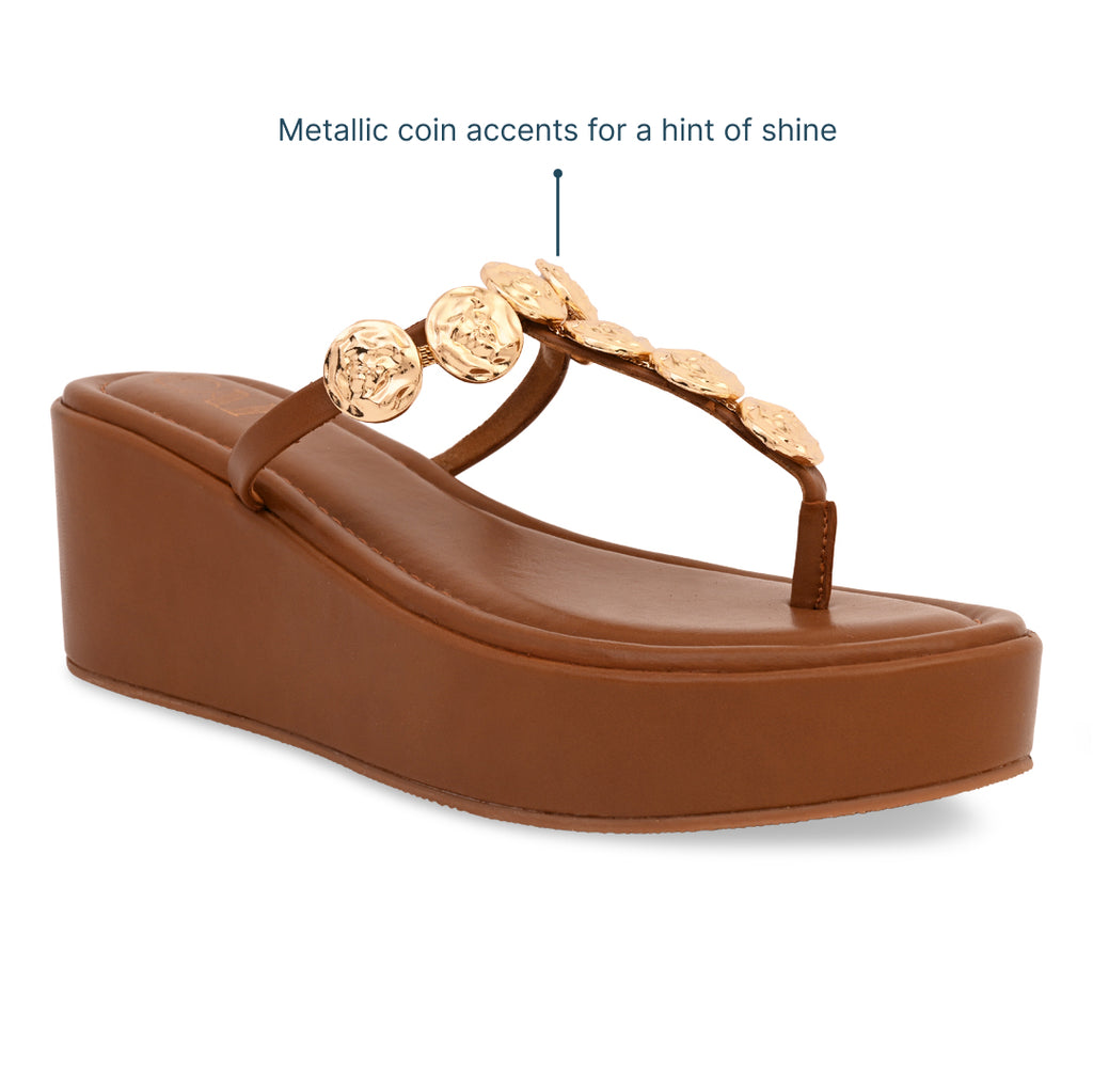 Sun Glow Coin Tan Wedge