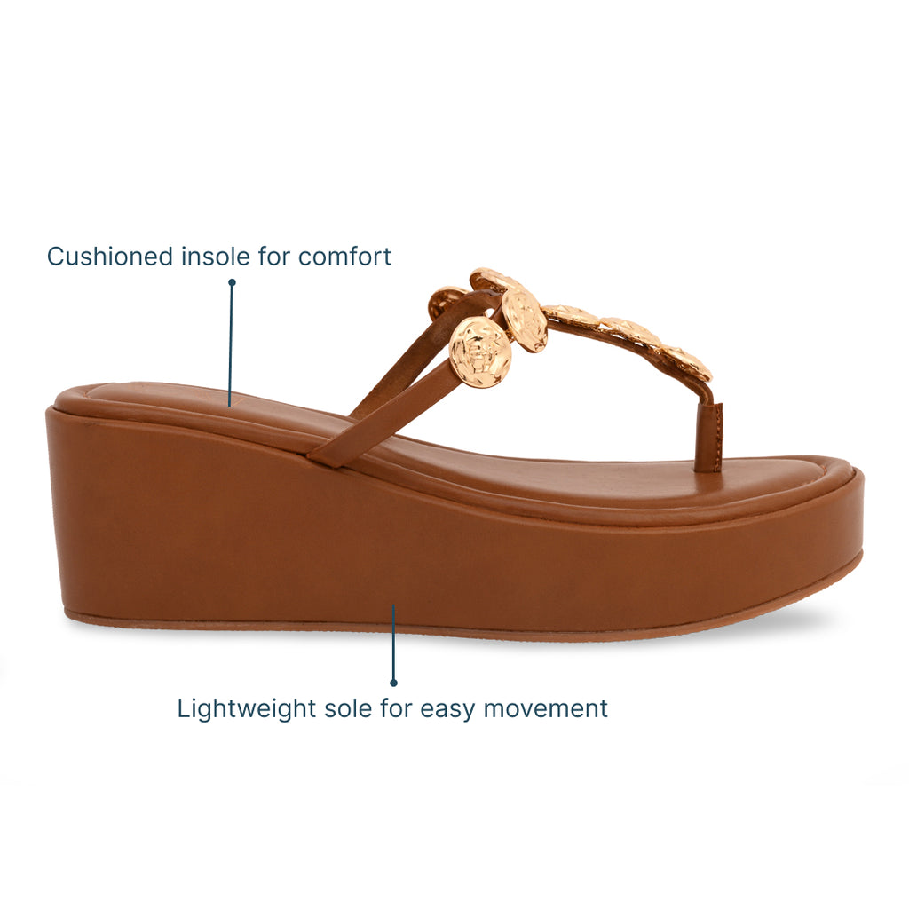 Sun Glow Coin Tan Wedge