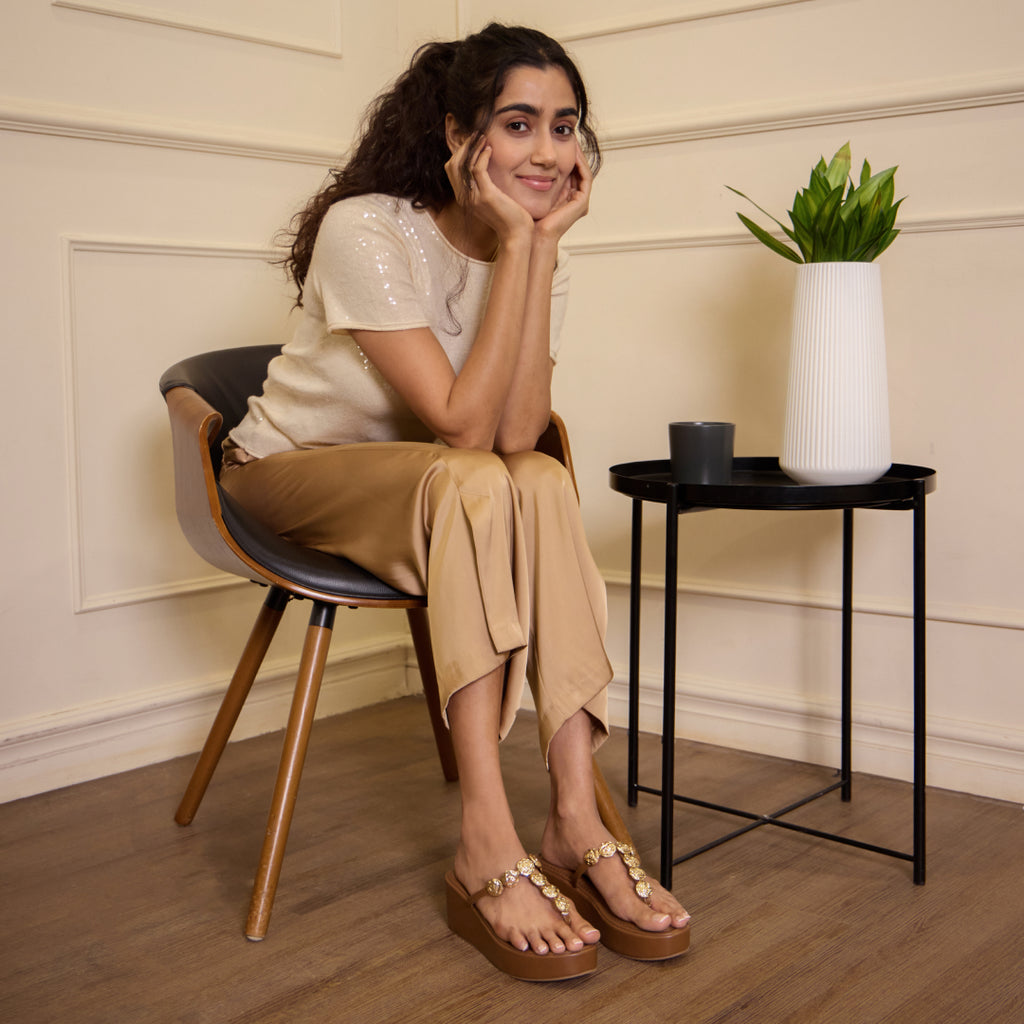 Sun Glow Coin Tan Wedge