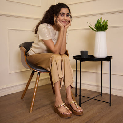 Sun Glow Coin Tan Wedge