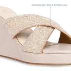 Silver Beaded Cross Strap Wedge