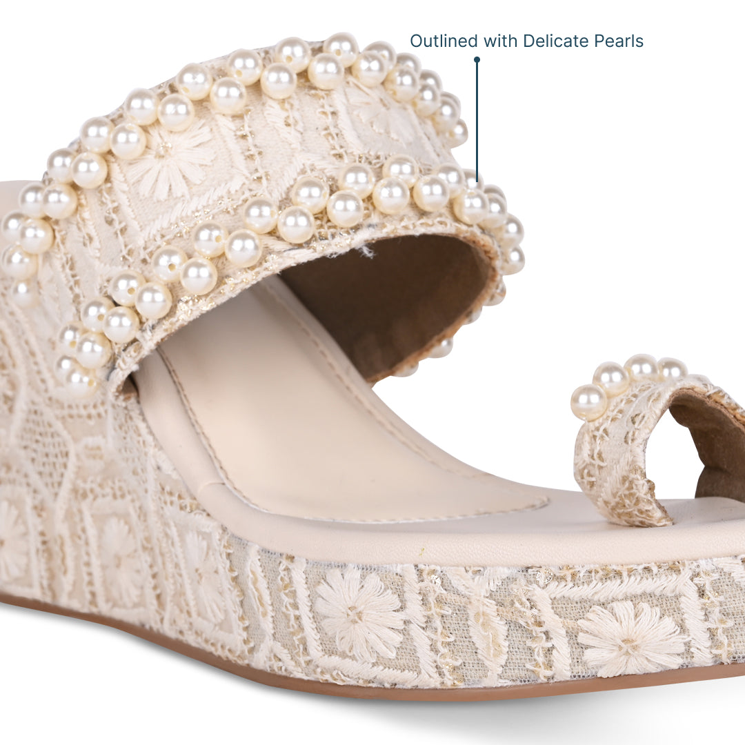 Pearl Toe Embroidered Wedge