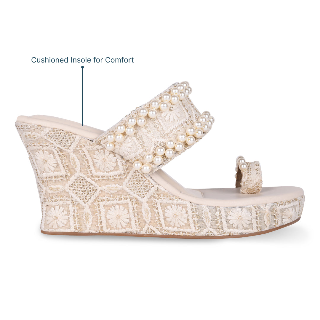 Pearl Toe Embroidered Wedge