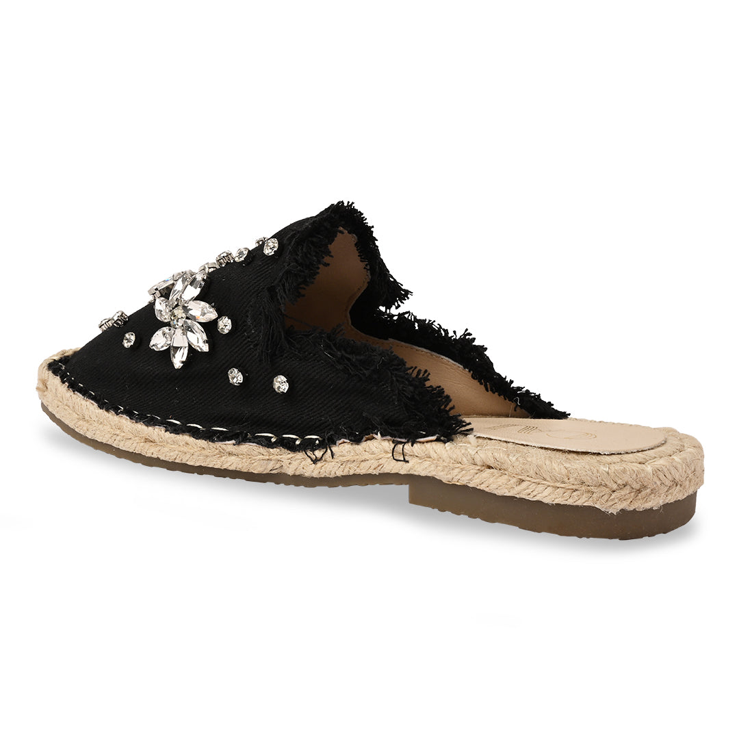 Embellished Denim Black Espadrille