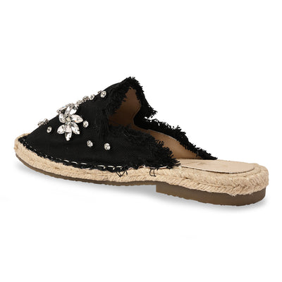 Embellished Denim Black Espadrille