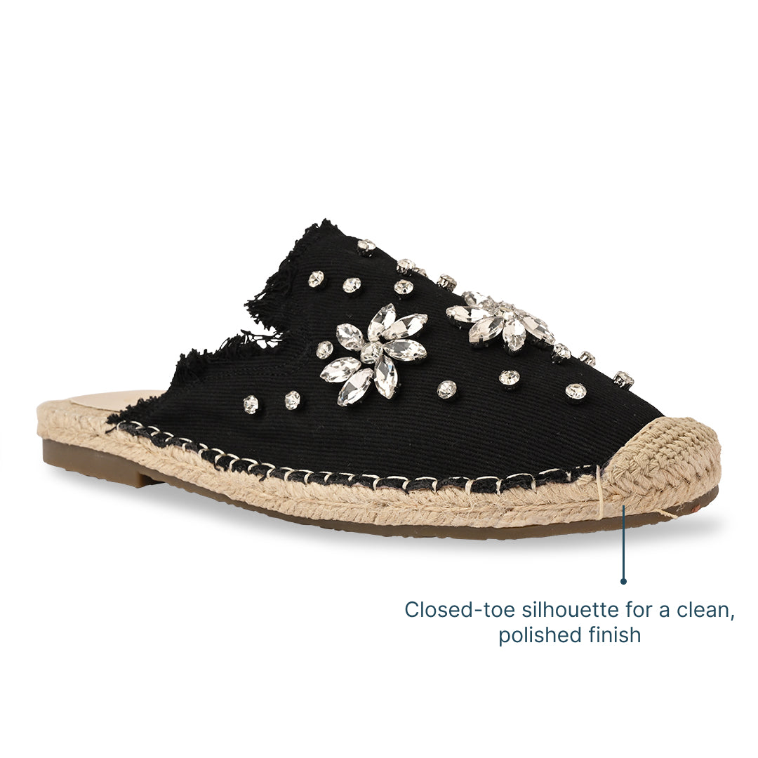 Embellished Denim Black Espadrille