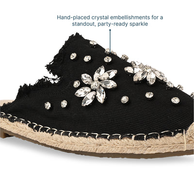 Embellished Denim Black Espadrille