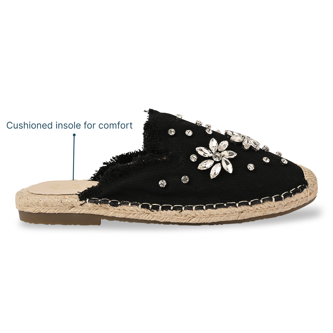 Embellished Denim Black Espadrille