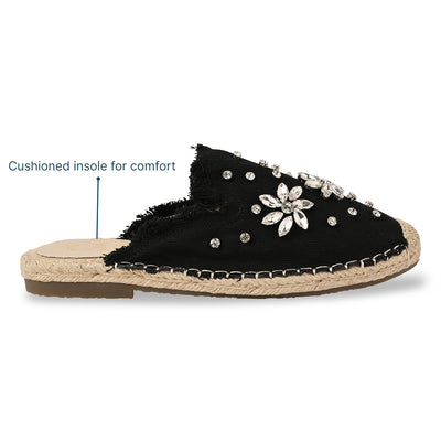 Embellished Denim Black Espadrille