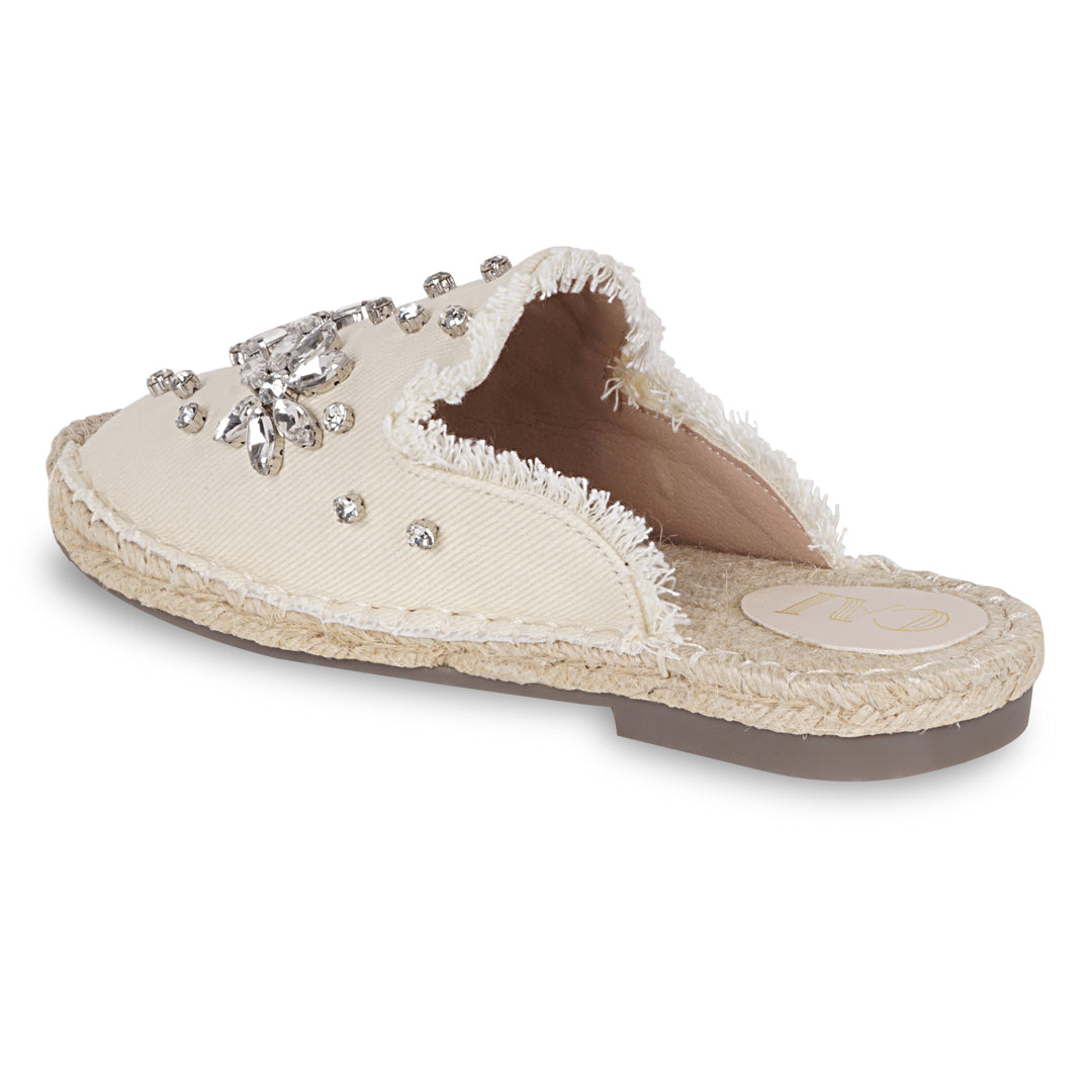 Embellished Denim Cream Espadrille