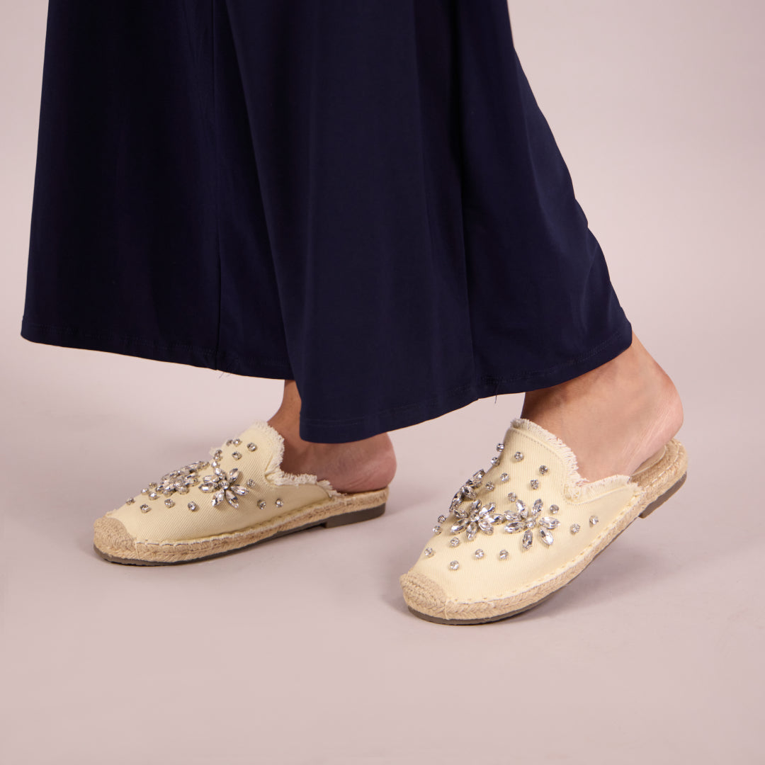 Embellished Denim Cream Espadrille