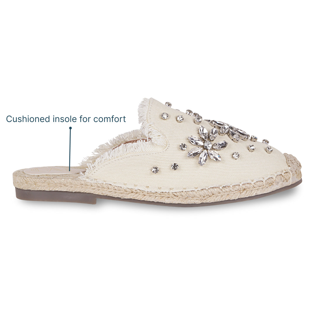 Embellished Denim Cream Espadrille