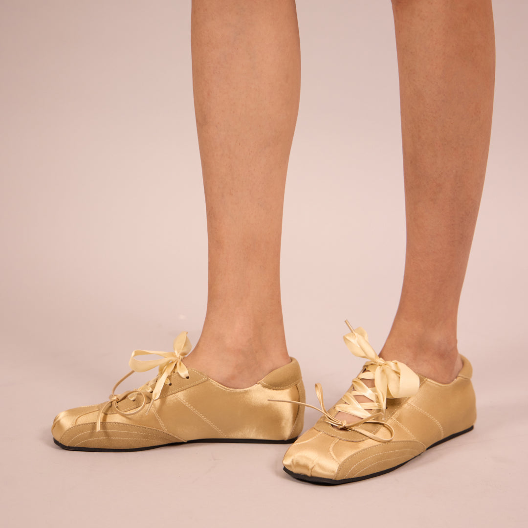 Gold Silk Lace Ballerinas