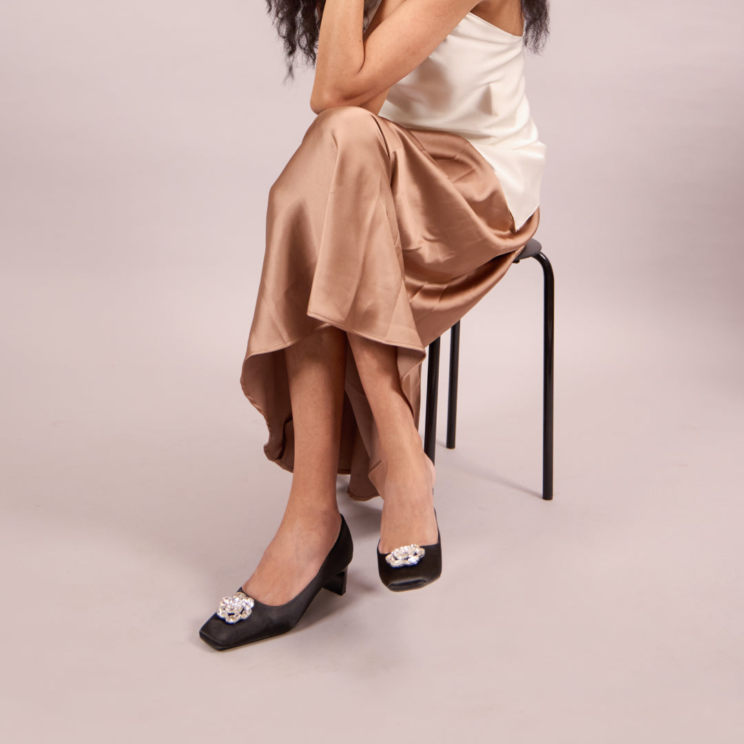 Floral Embellished Black Ballet