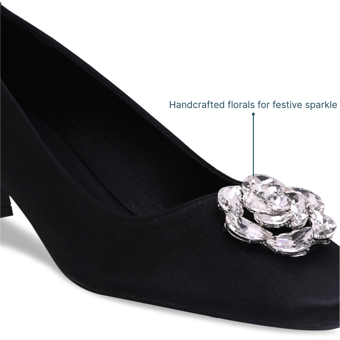 Floral Embellished Black Ballet