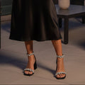 Floral Ankle Strap Black Heels